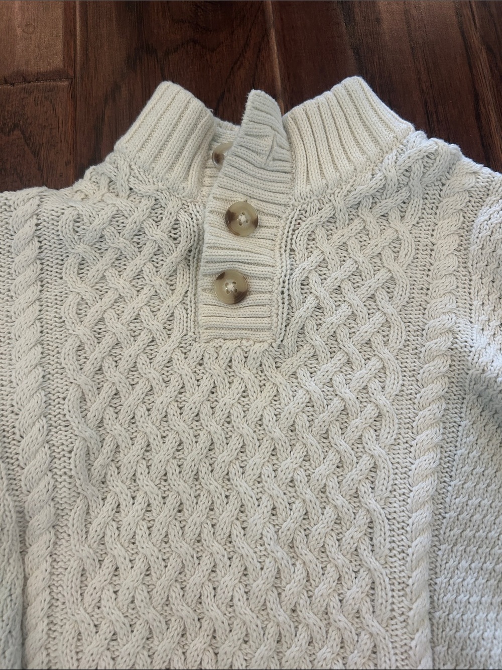 Cat & Jack Cream Cable Knit Button-Trim Pullover Sweater - Picture 2 of 3